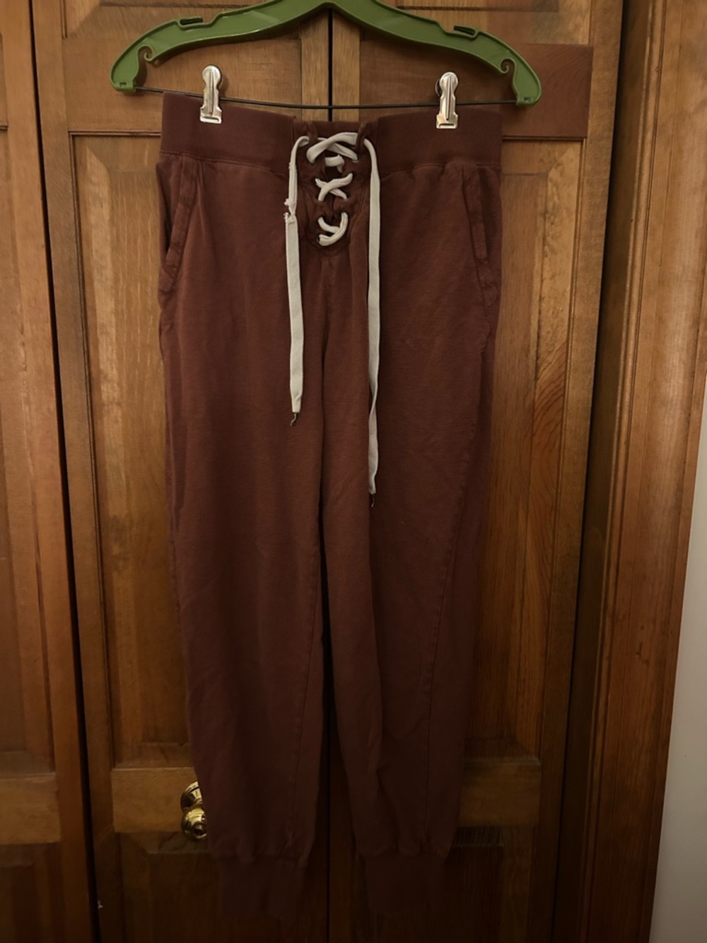 Aerie Women’s S Cotton Brown/Maroon Joggers Lounge Pants W/ White Lace Details